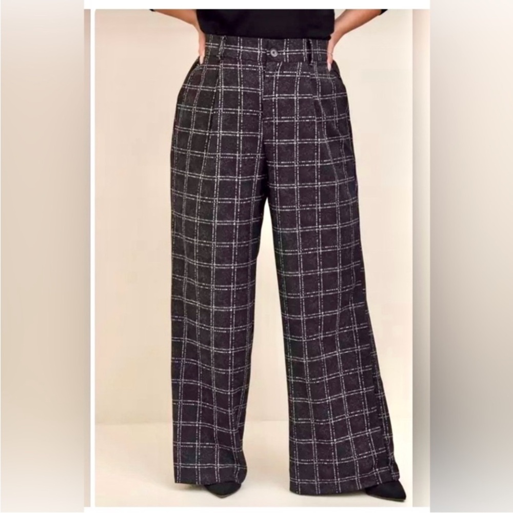 Torrid Charcoal Black & White Plaid Wide Leg Pants size 16